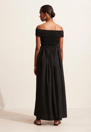 Shirred Off The Shoulder Dress - Black - Matteau